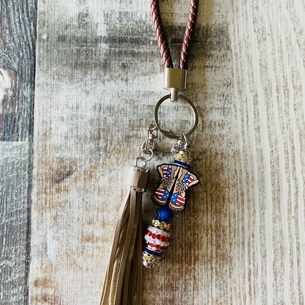 Brown and Gold Key Holder with Beaded Charm